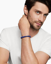 Spiritual Beads Bracelet in Sterling Silver with Lapis and Pavé Sapphire Station, 8mm